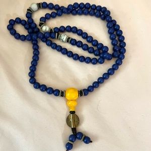 Blue Lapis Lazuli Gemstone Tibet Buddhist 108 Prayer Beads Mala Necklace